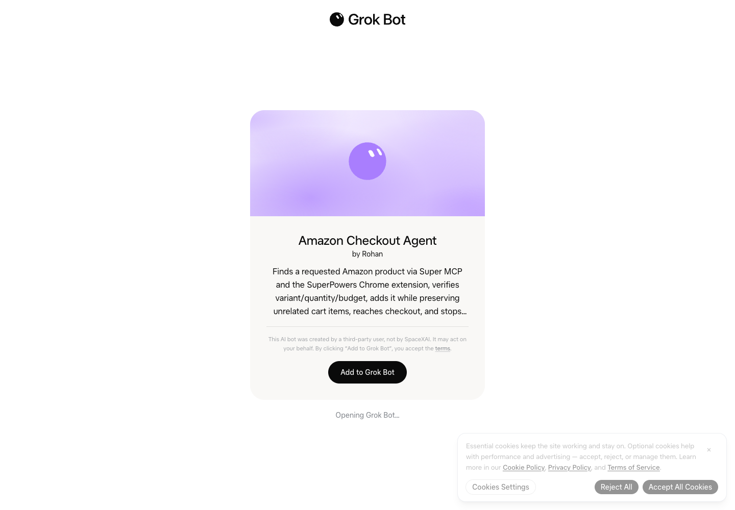 Public Amazon Checkout Agent template. Both published template links remain separate.